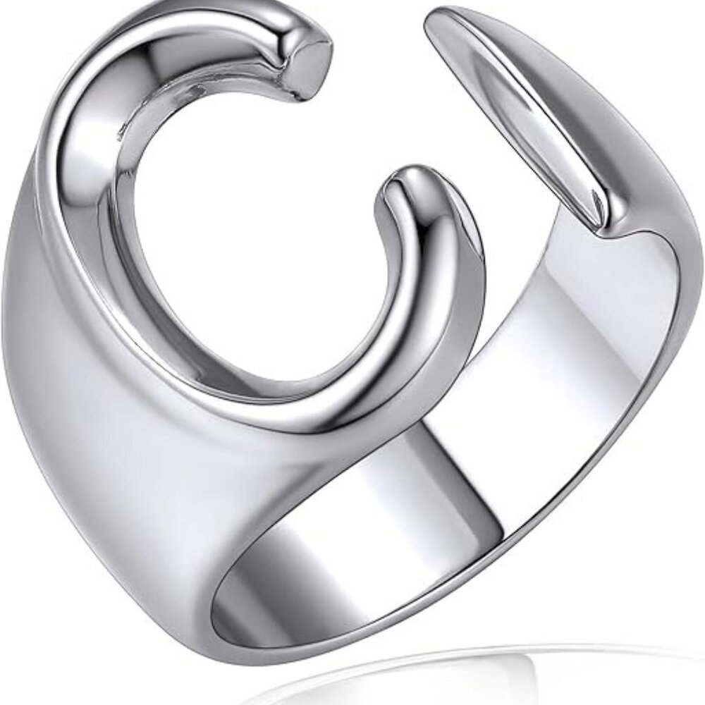 Letter C Initial Silver Rings Adjustable Gold Statement Ring